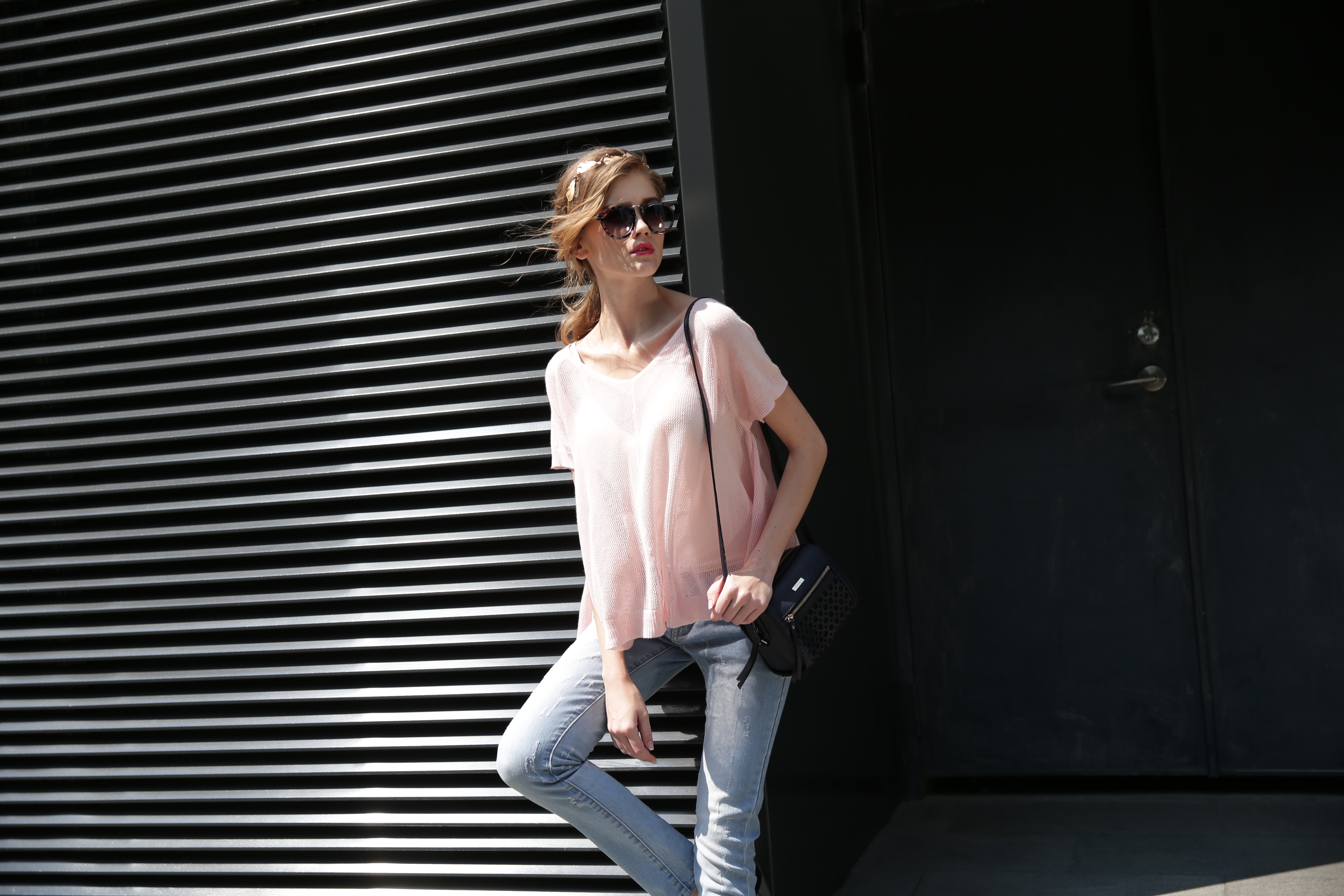 Back angle overview of women's knitted pullover IMP118 featuring clean seam finishes