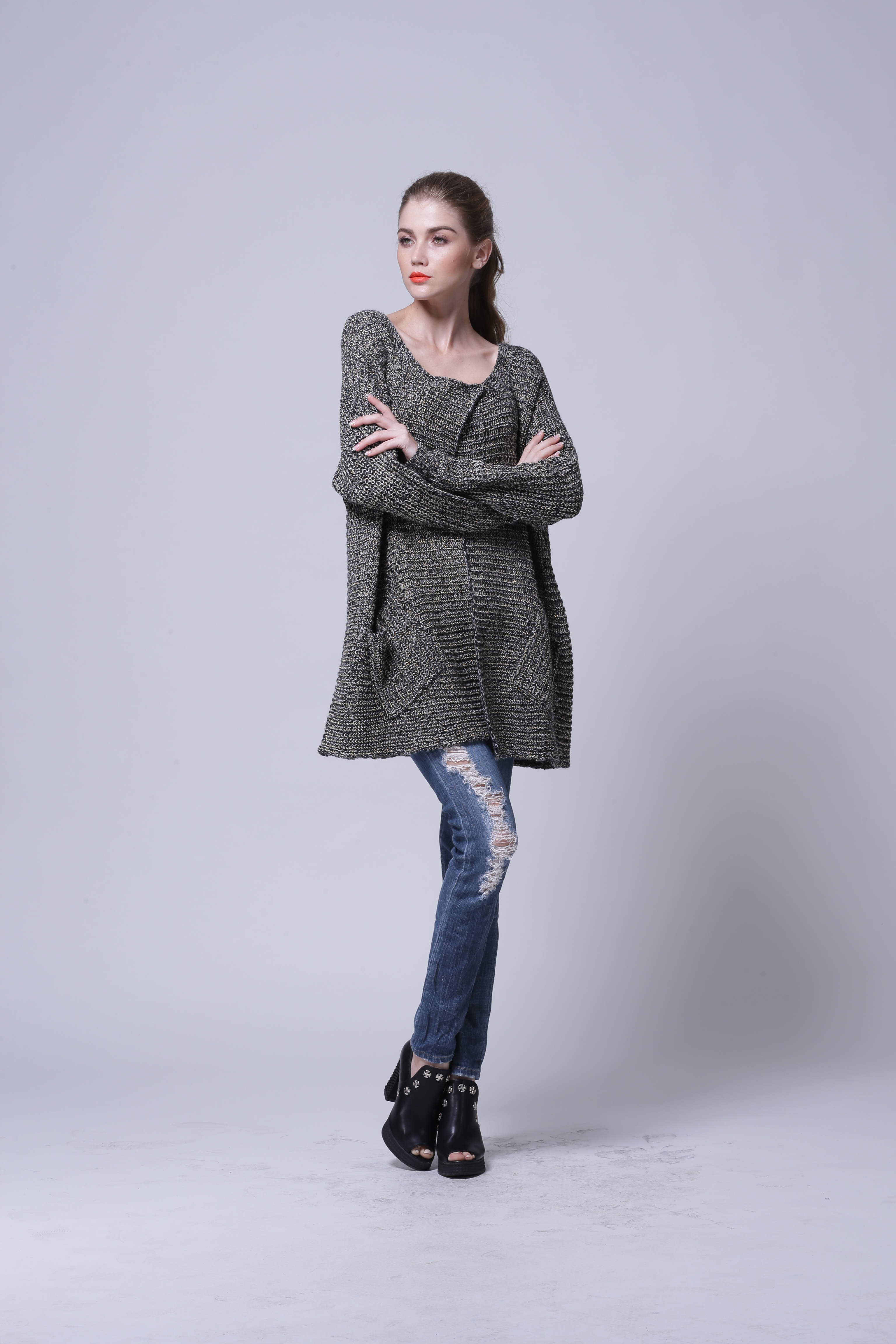 Women's knitted cardigan IMC104 – full front view for wholesale buyers