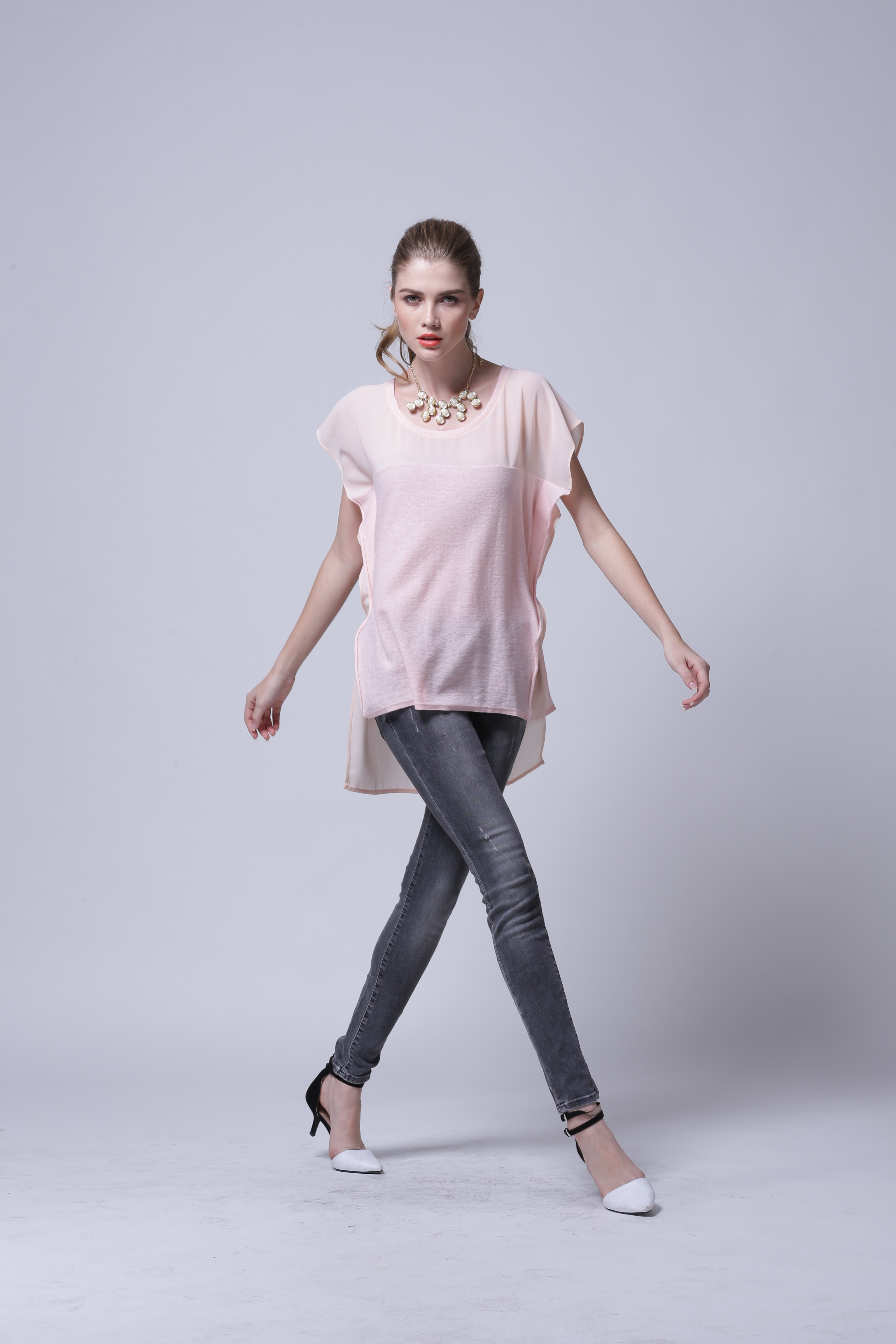 Surface knit structure detail on women's knitwear pullover IMP114