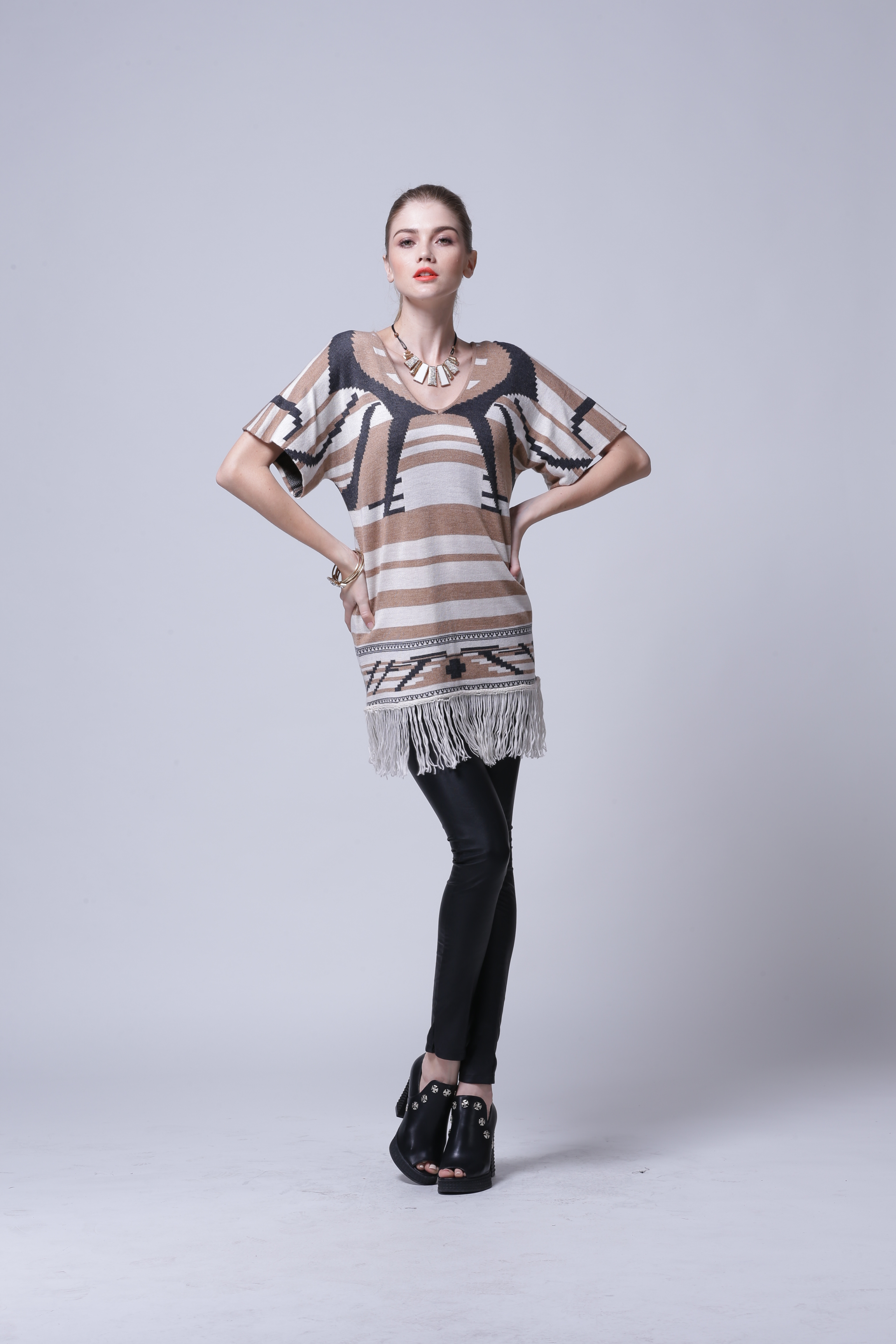 Women's essential knitted pullover IMP110 front look presenting clean profile and balanced drape