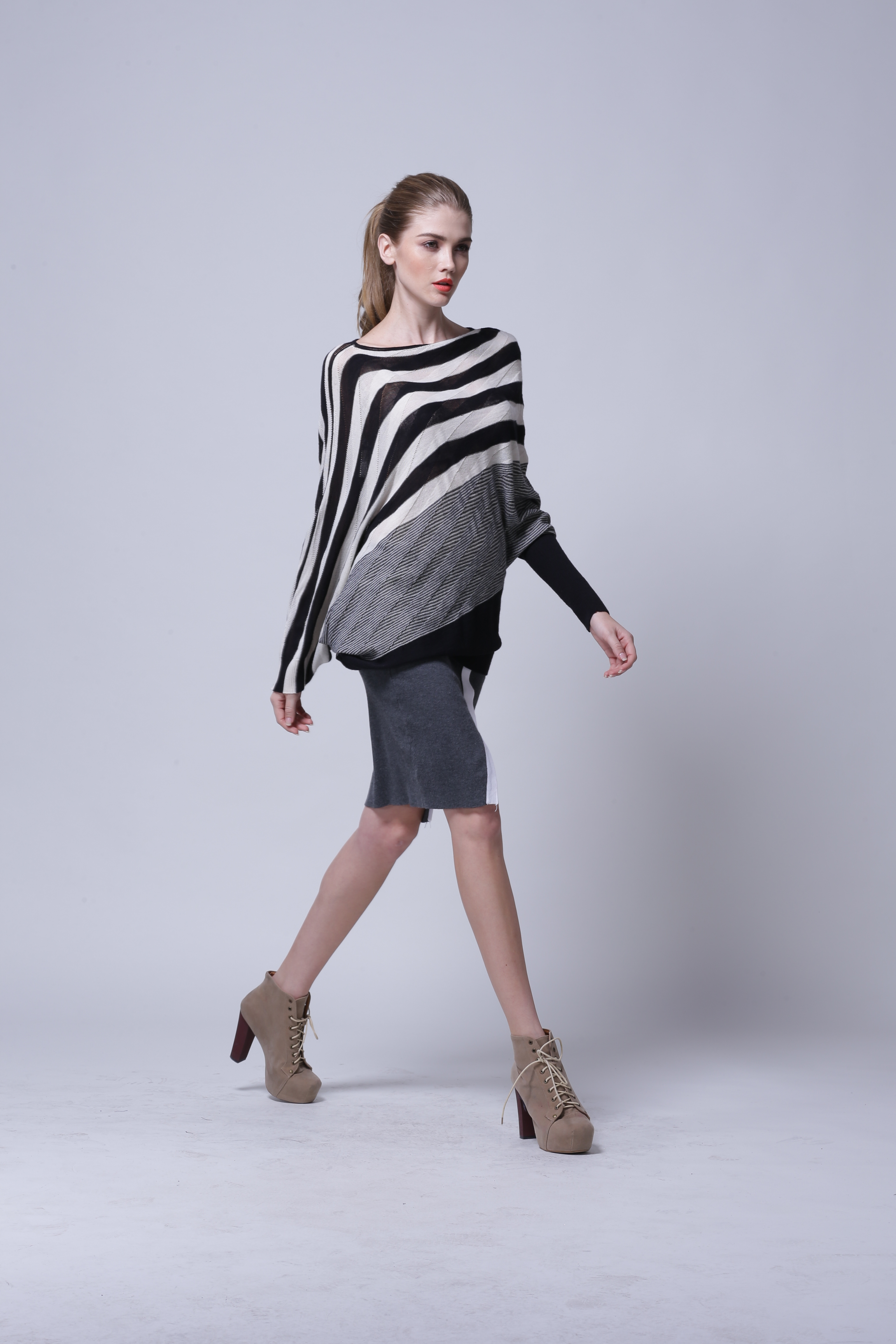 Close-up knit texture and detailed stitch craftsmanship of women's pullover IMP117