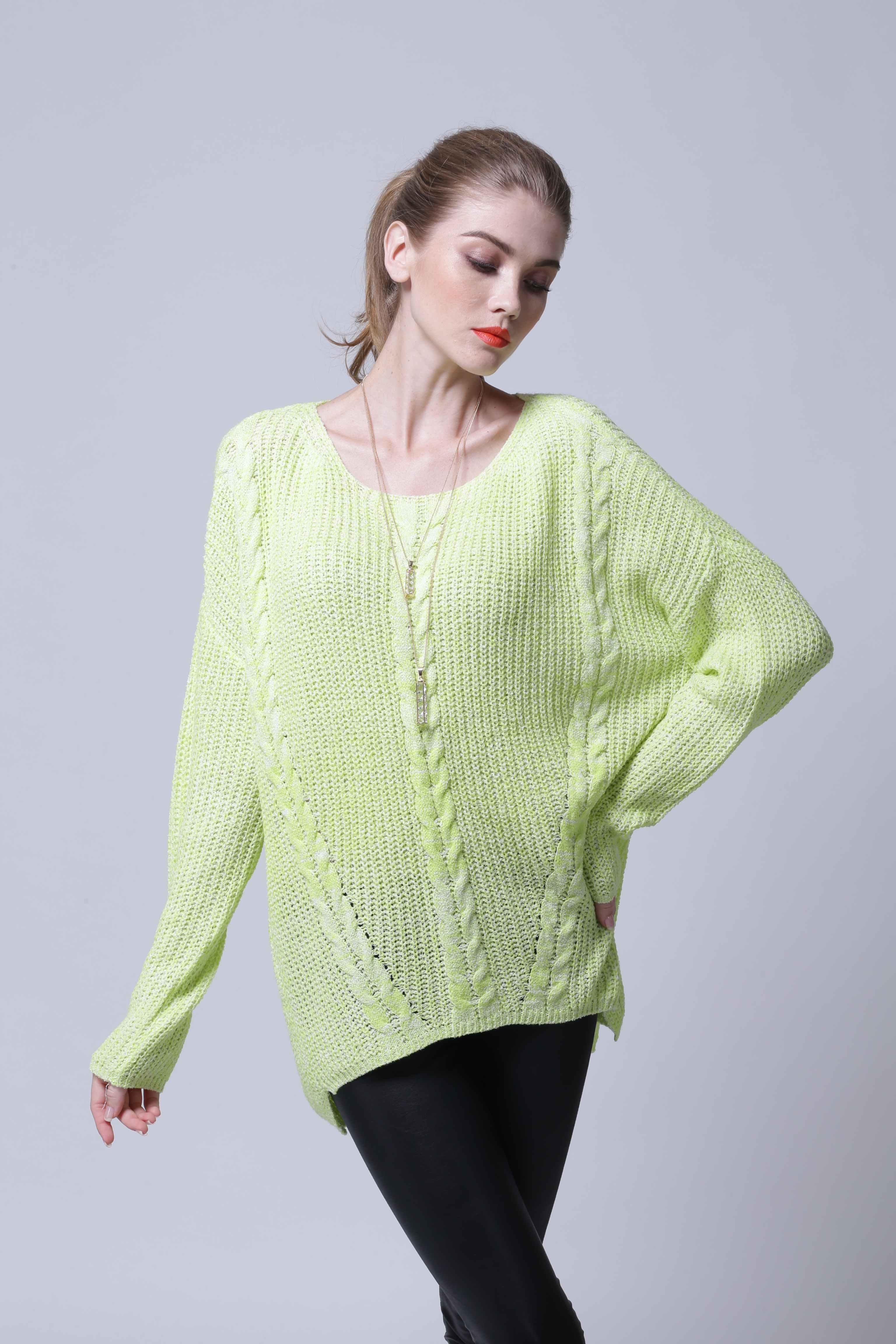 Women's soft knitted pullover IMP109 back view presenting uniform knit structure and neat seams