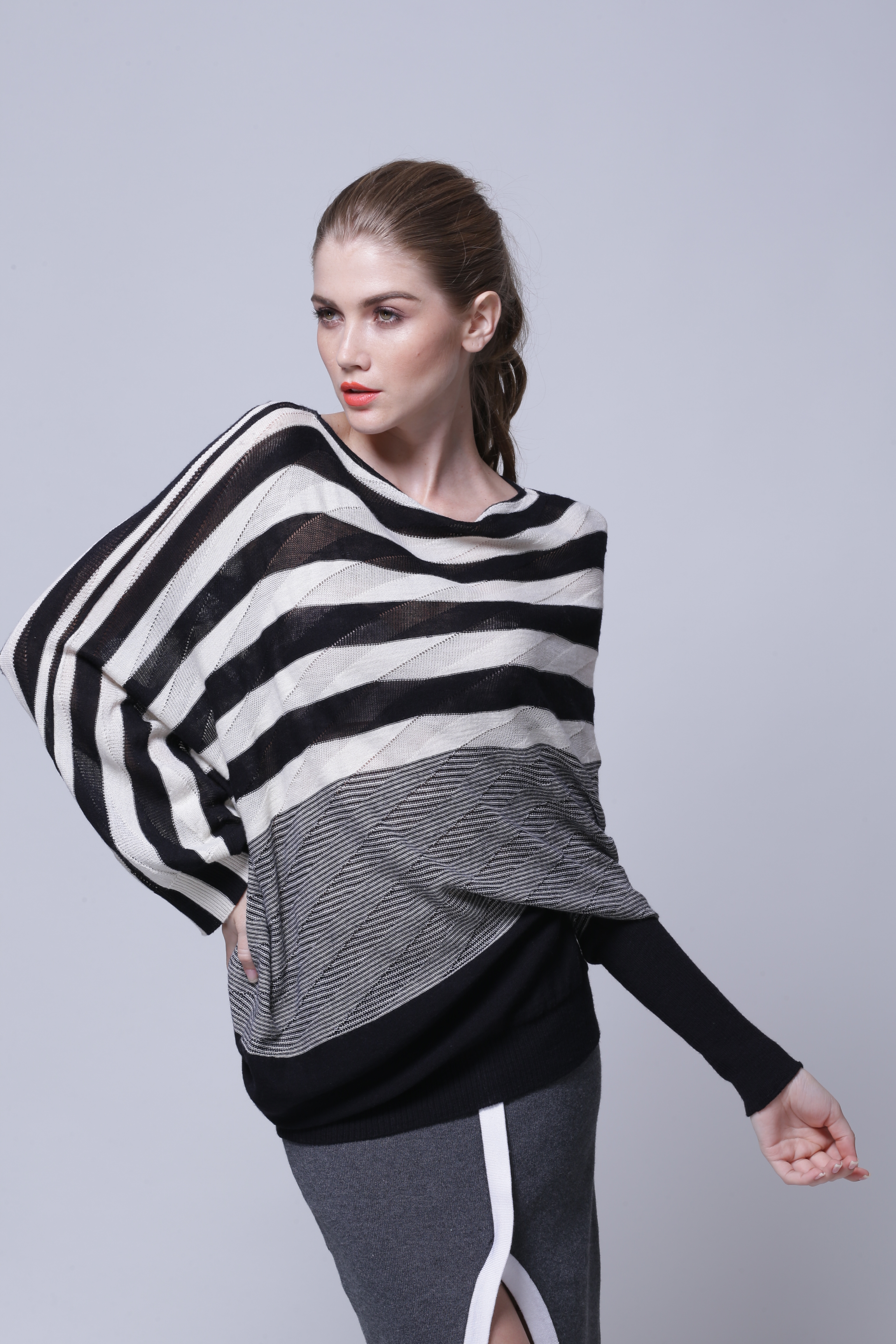 Detailed cuff and trim finish on women's knitted pullover sweater IMP117 display