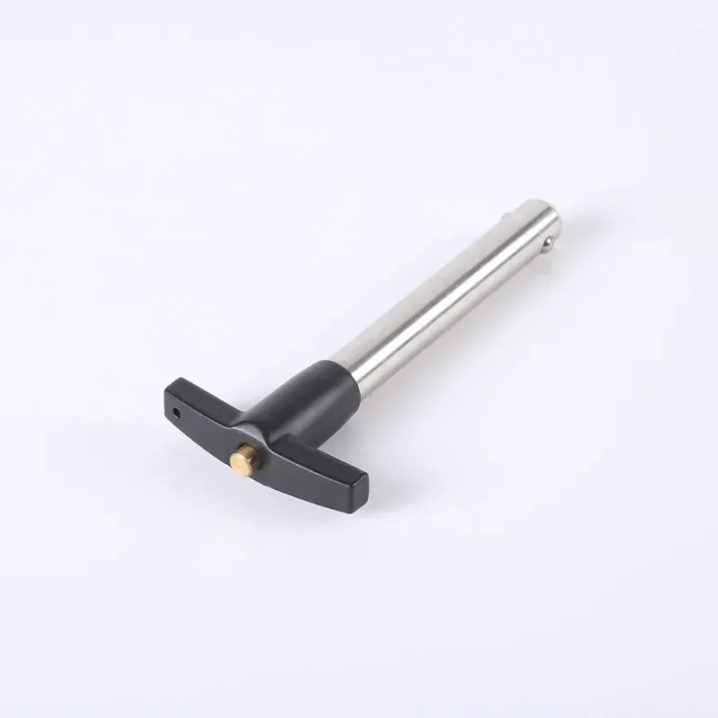 T-handle quick release pin - T1 series stainless steel ball lock pin with black T-handle and lanyard ring