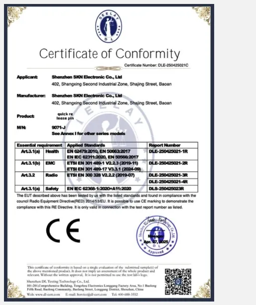 CE certificate of conformity