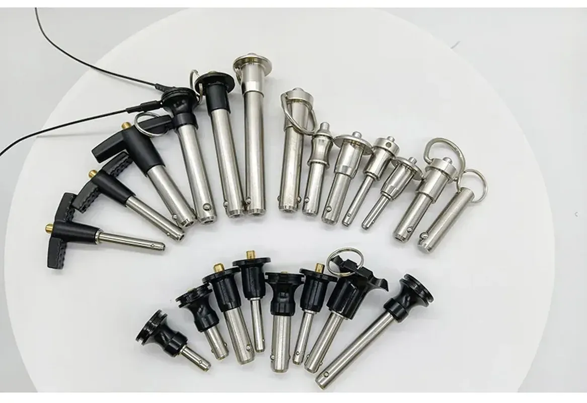 Group of Y3 series stainless steel quick release pins with lanyards