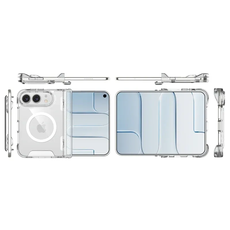 Exploded view of the Clear iPhone Duo space shell case parts