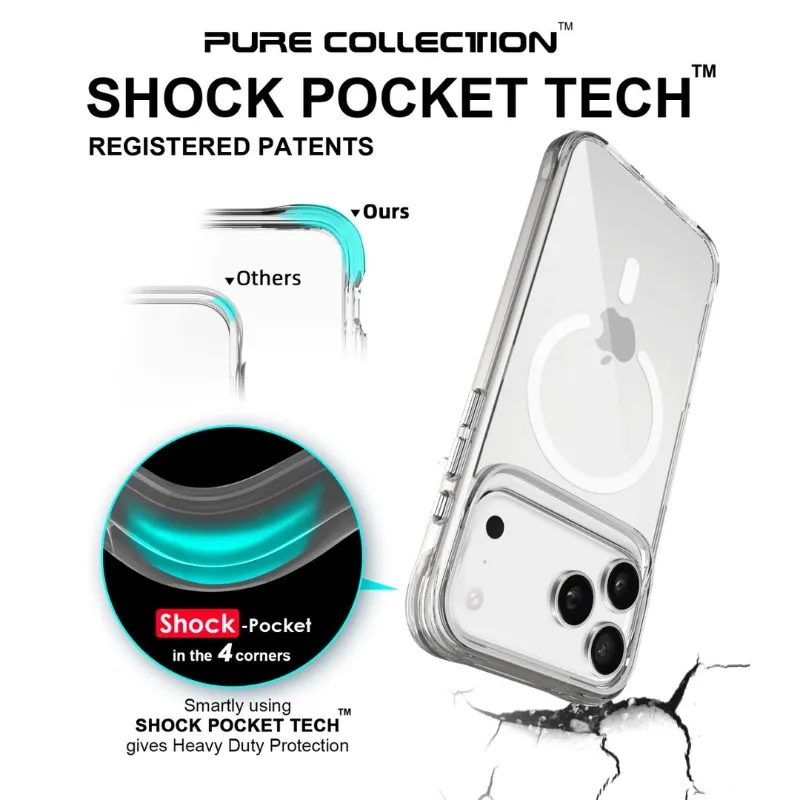 iFunSmart Everyday Clear series shockproof MagSafe phone case with patented shock pocket technology.