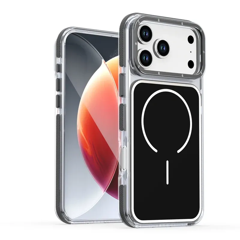 Black two-tone clear MagSafe case for iPhone 17 Pro Max, front and back view