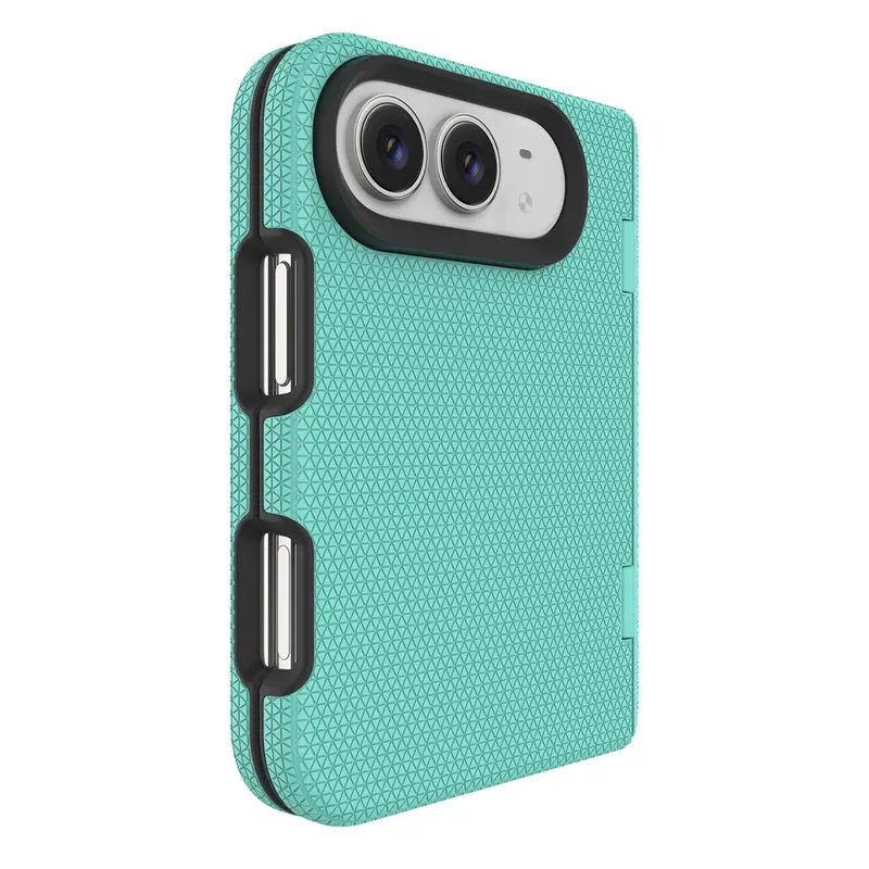 Side profile of the Mint green iPhone Duo case showing the button covers and texture