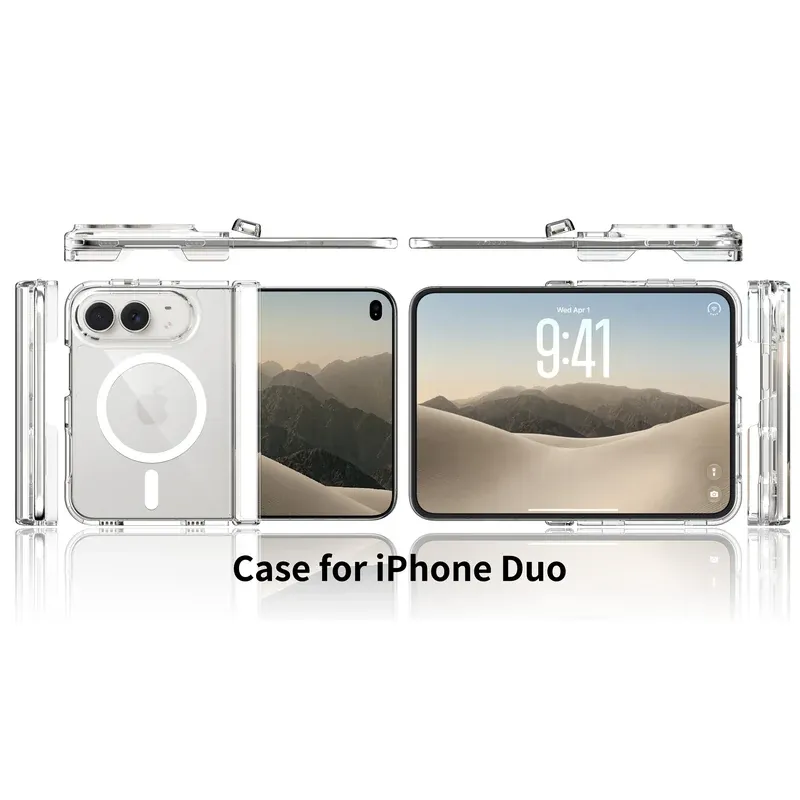 Clear all-in-one storage case for iPhone Duo, opened out with both covers