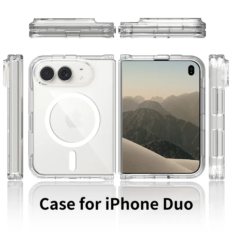 Clear 2.0 anti-scratch magnetic case for iPhone Duo, back cover and front cover laid flat