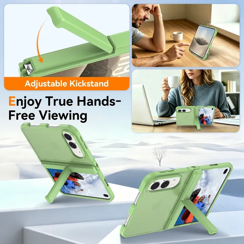 Adjustable kickstand for true hands-free viewing on the matcha case for iPhone Duo