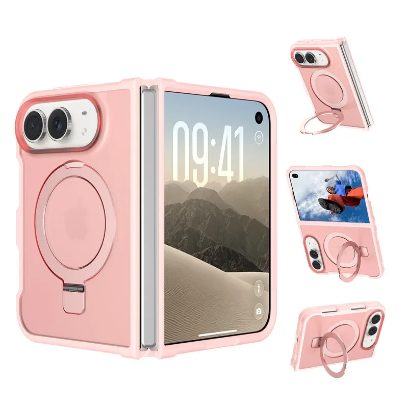 Girly pink MagSafe ring grip stand case for iPhone Duo, back and front view