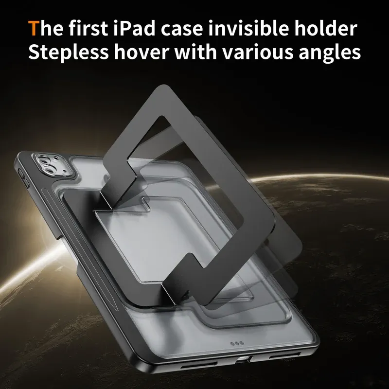 The first iPad case invisible holder, stepless hover with various angles