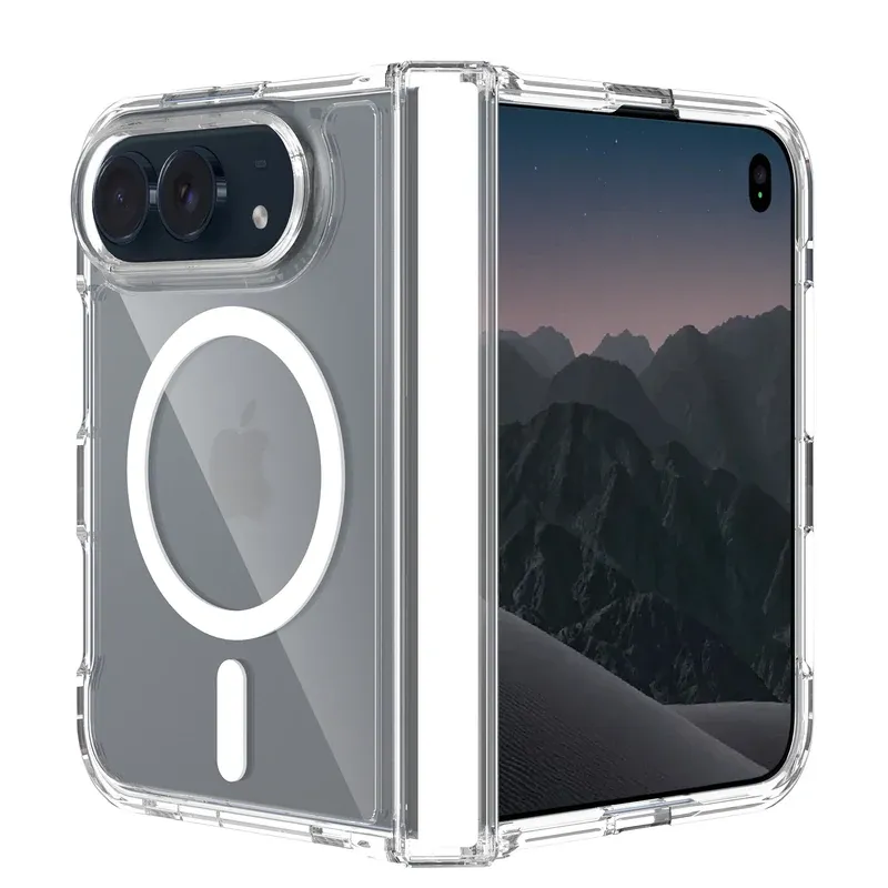 Clear 2.0 anti-scratch hinge cover case for iPhone Duo, folded with the hinge cover
