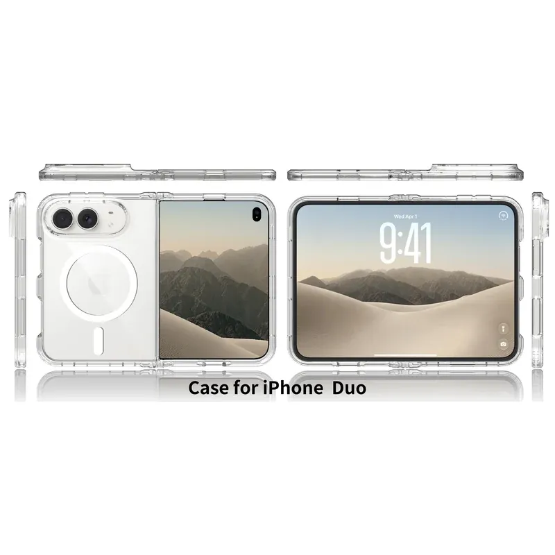 Clear 2.0 anti-scratch magnetic case for iPhone Duo, back cover and front cover opened out