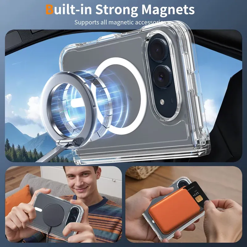 Built-in strong magnets supporting magnetic accessories on the clear case for iPhone Duo