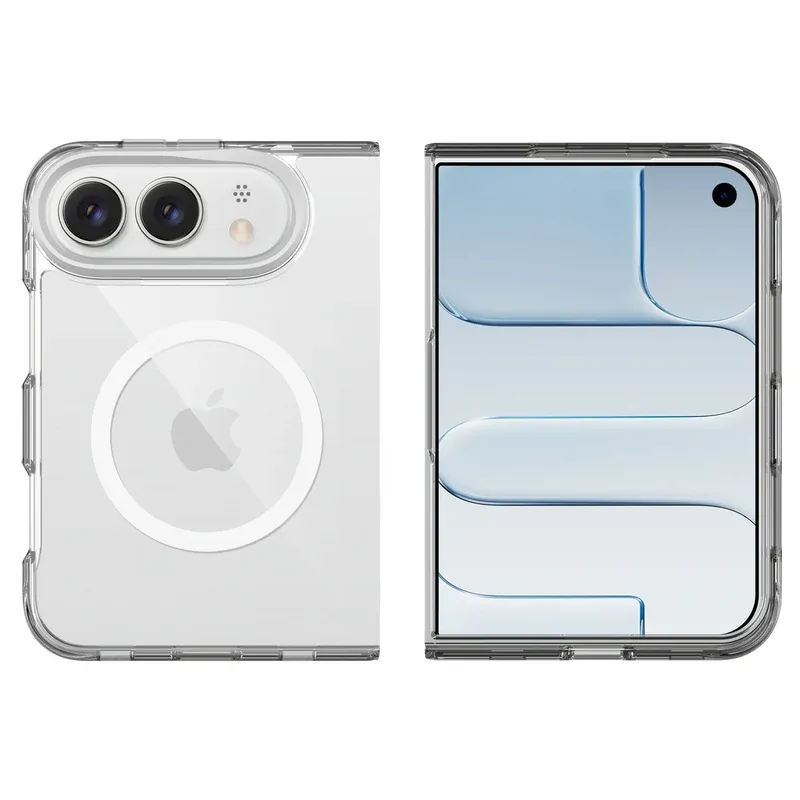 Clear capsule case for iPhone Duo, folded and unfolded