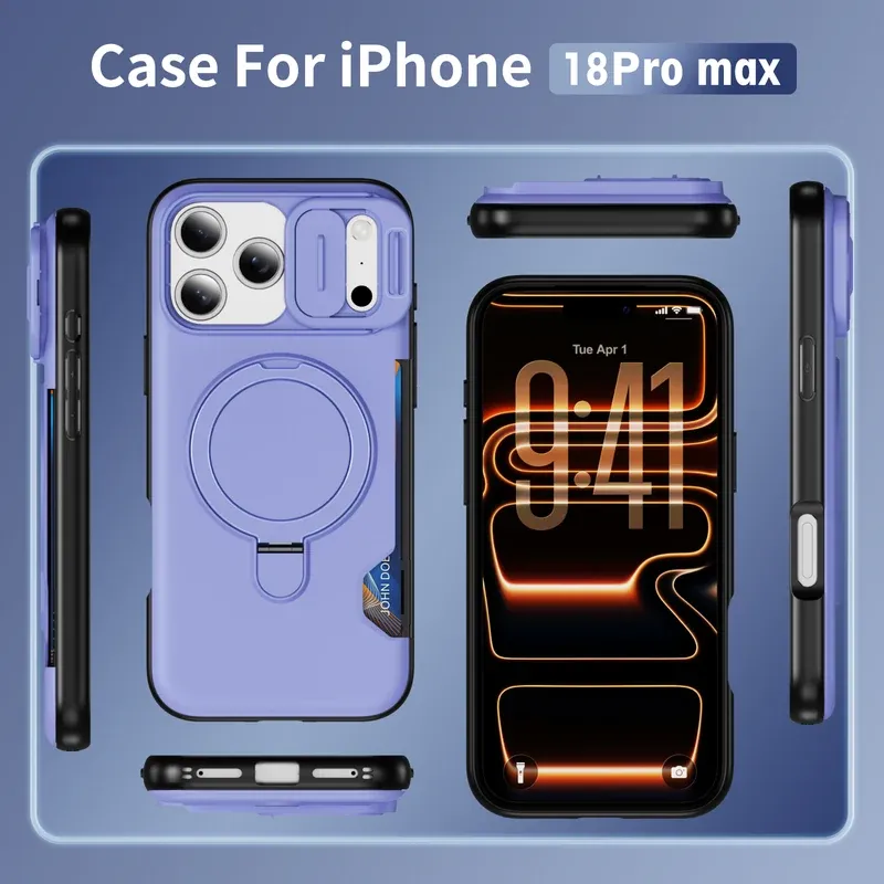 Multi-view of the slide-window case for iPhone 18 Pro Max with its parts laid out