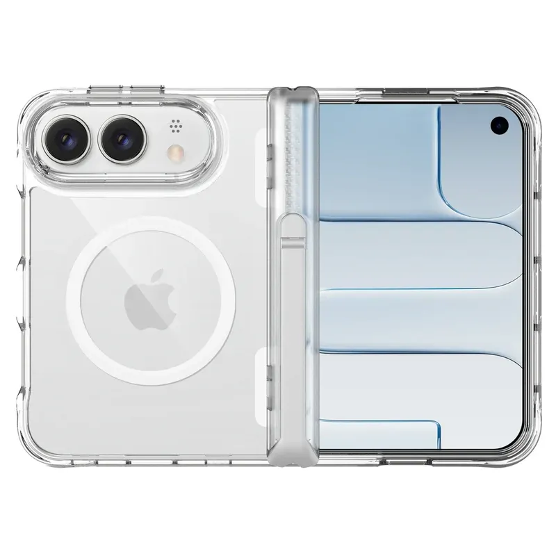 Clear Pure Collection bracket case for iPhone Duo, folded and unfolded