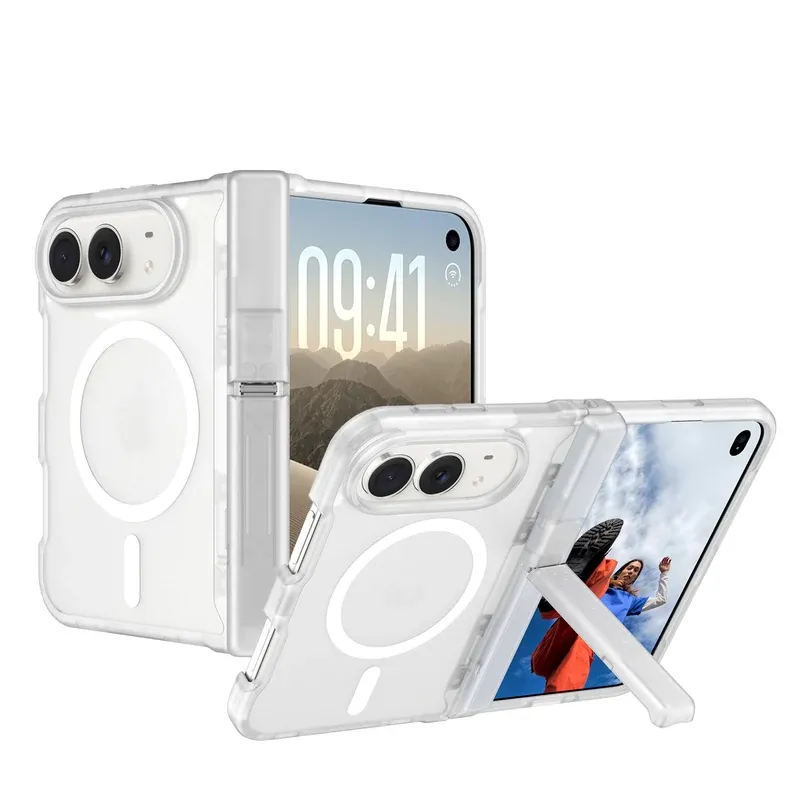 Frosted semi-transparent skin-feel spring hinge kickstand case for iPhone Duo