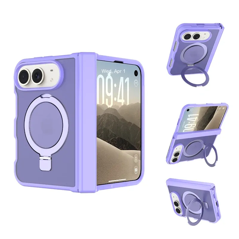 Smoky gray racket ring stand case with side cover for iPhone Duo, folded with the ring stand