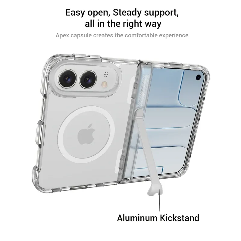 Easy open steady support with the aluminum kickstand on the Clear iPhone Duo case