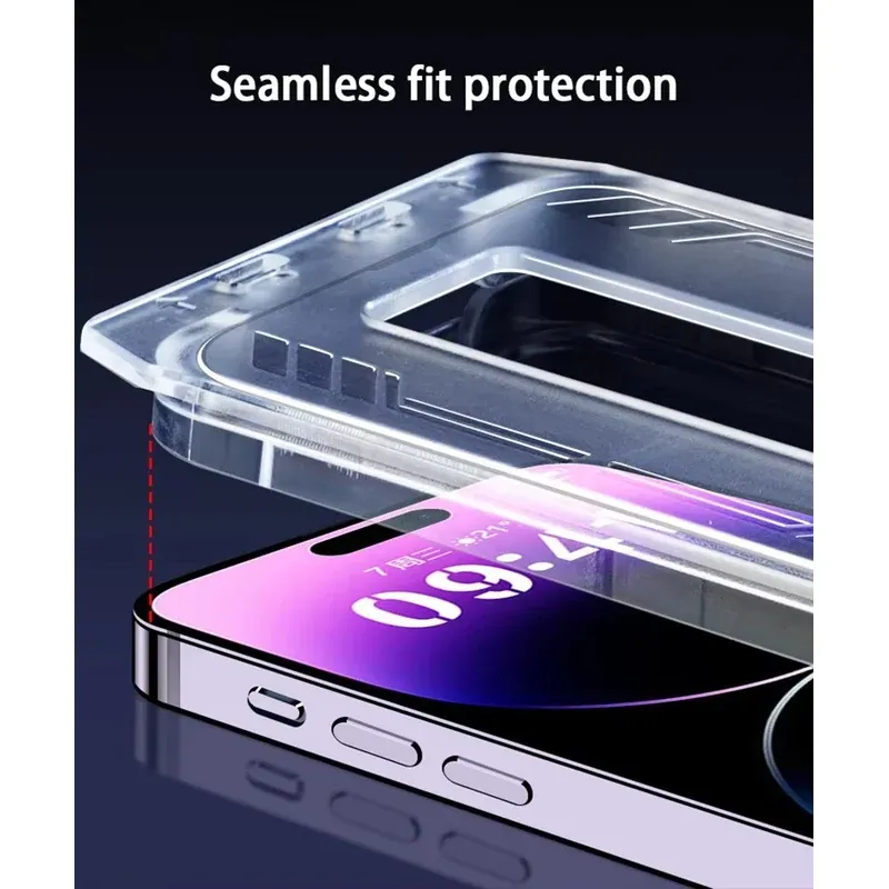 Tempered glass screen protector fitted seamlessly on an iPhone using the dust removal kit