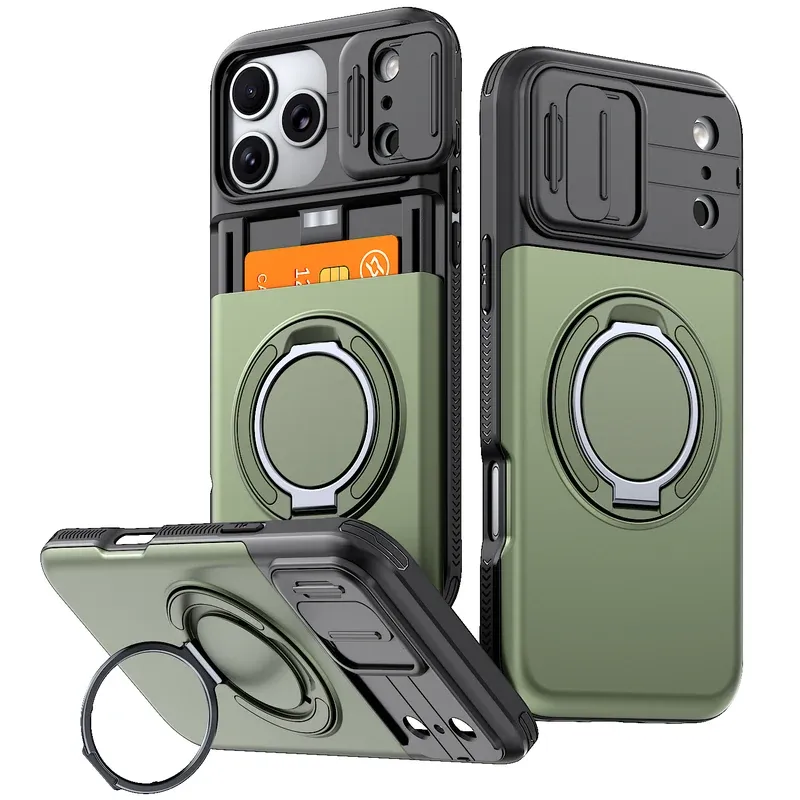 Green Starry magnetic case for iPhone 18 Pro Max, multi-function cover with card holder