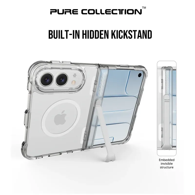 Built-in hidden kickstand with embedded invisible structure on the Clear iPhone Duo case