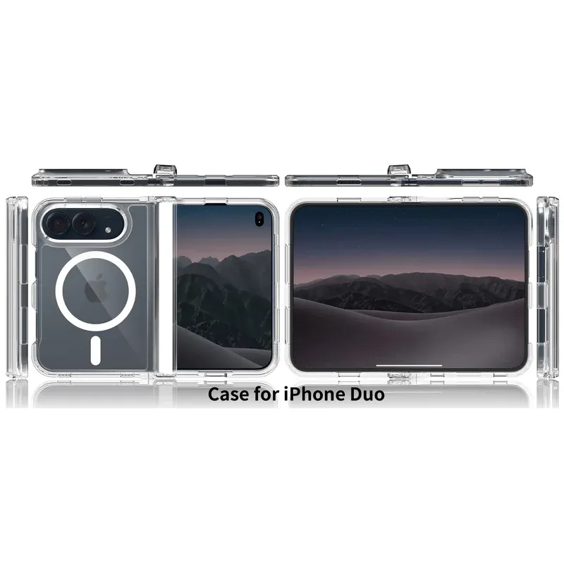 Clear 2.0 anti-scratch hinge cover case for iPhone Duo, back cover and front cover opened out