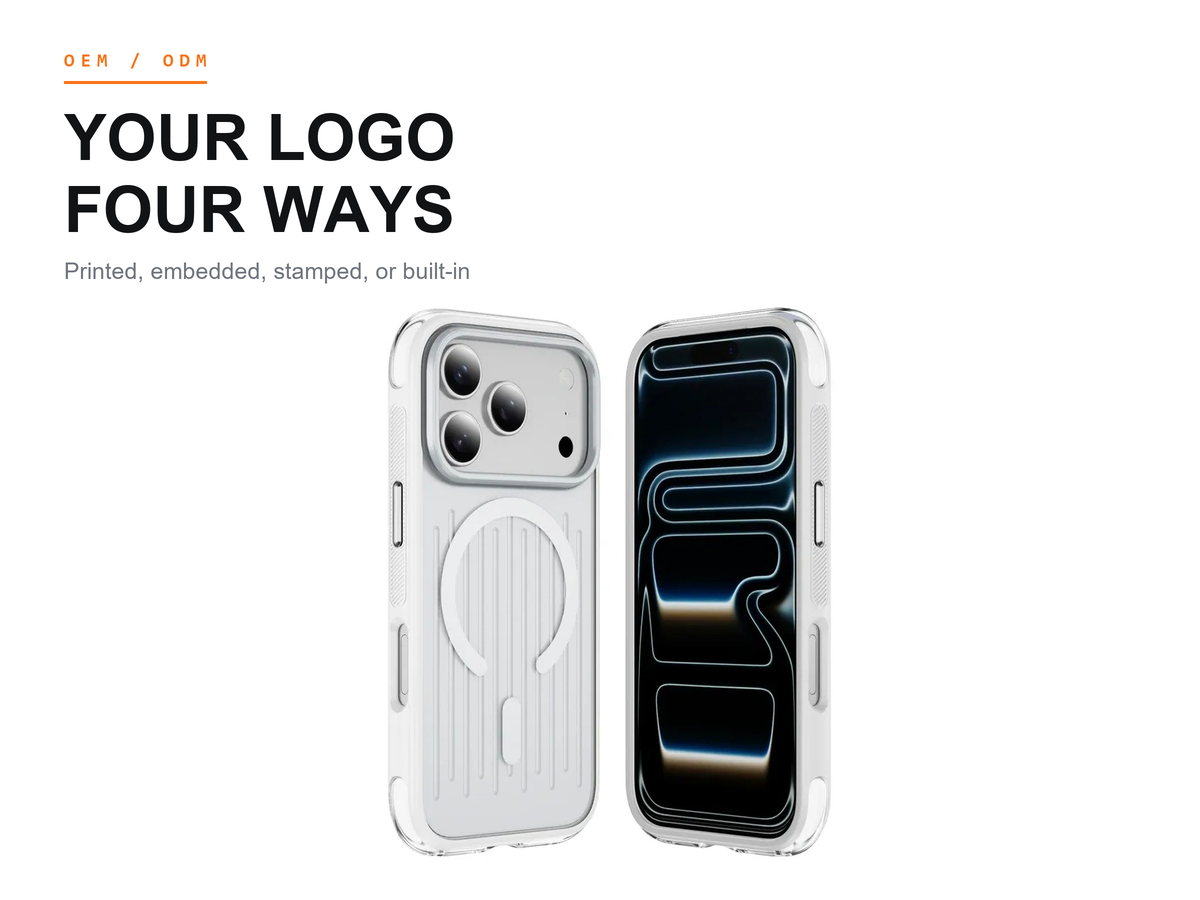 Clear phone case showing an embedded logo treatment