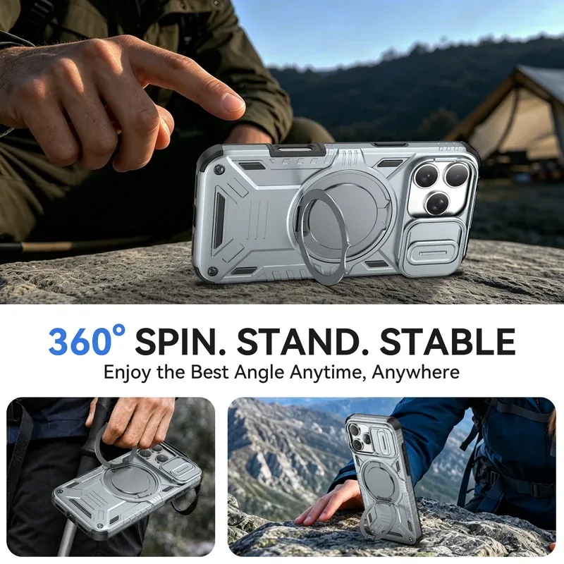 Rotating ring stand on the light grey armor case for iPhone 18 Pro