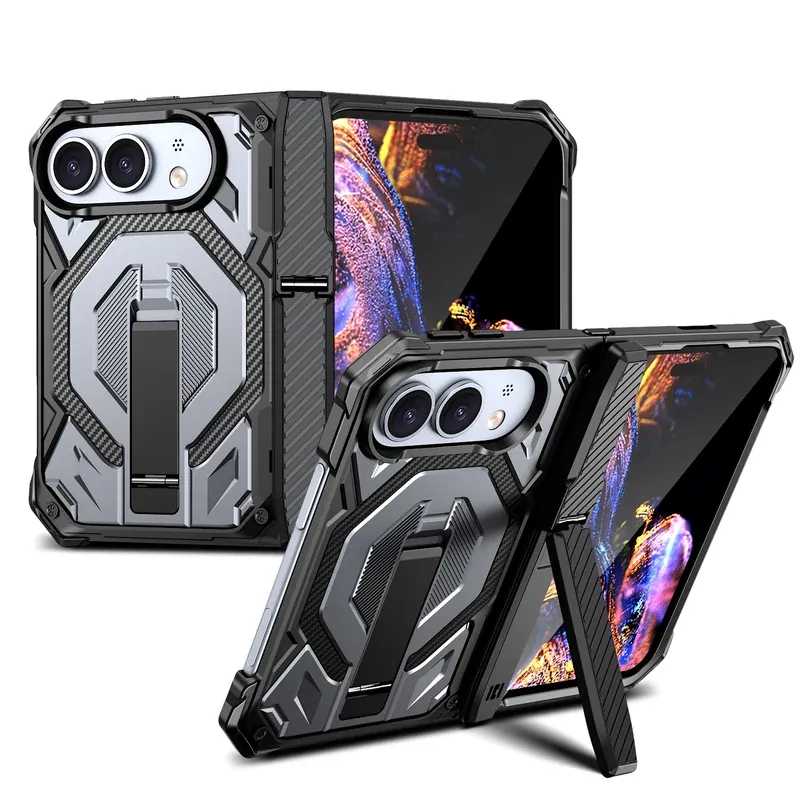 Grey Explorer tri-proof dual bracket case for iPhone Duo, folded and unfolded