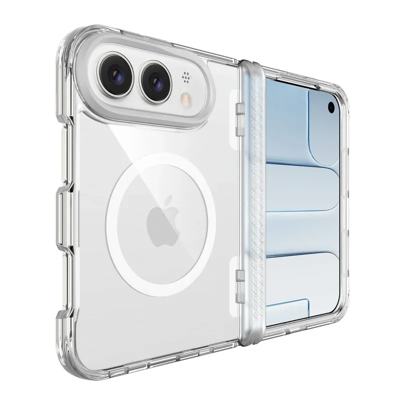 Clear mid-axis case for iPhone Duo from a side angle