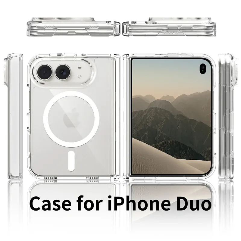 Clear all-in-one storage case for iPhone Duo, back cover and front cover laid flat