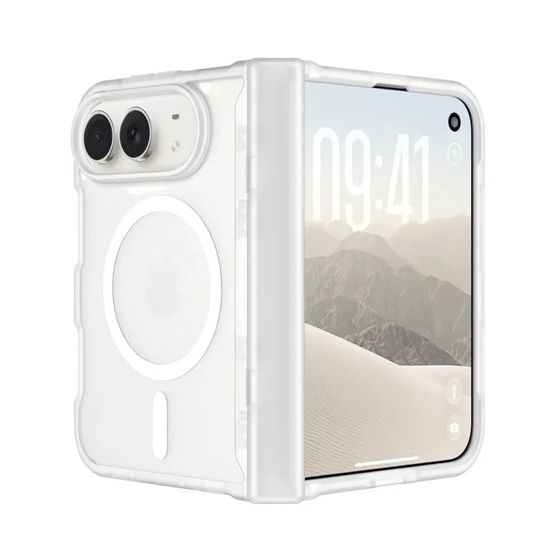Frosted semi-transparent skin-feel 2-in-1 case for iPhone Duo, folded with the hinge cover