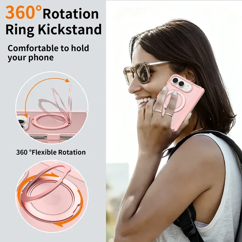 360-degree rotating ring kickstand on the lavender case for iPhone Duo