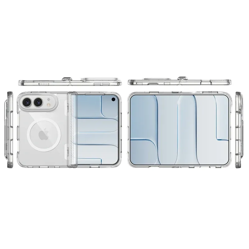 Exploded view of the Clear iPhone Duo mid-axis case parts