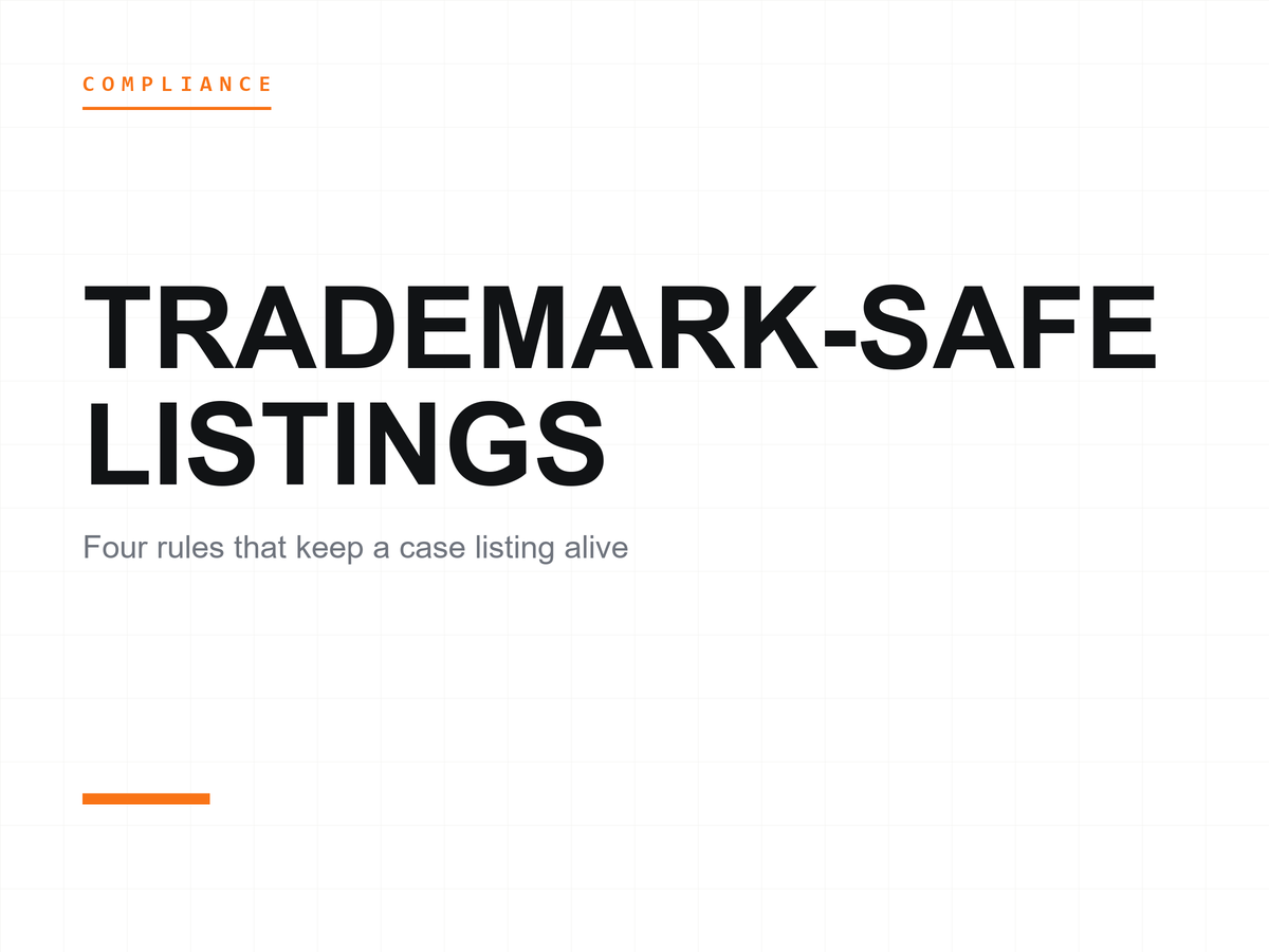 Designed cover: trademark-safe case listings