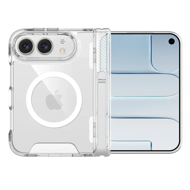 Clear space shell magnetic case for iPhone Duo, folded and unfolded