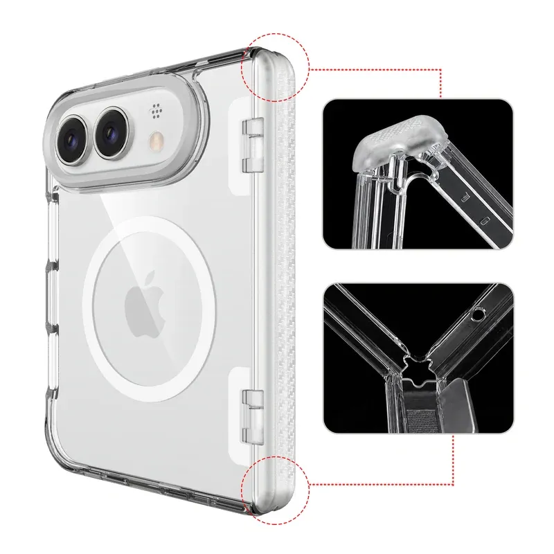 Mid-axis hinge structure detail of the Clear iPhone Duo case
