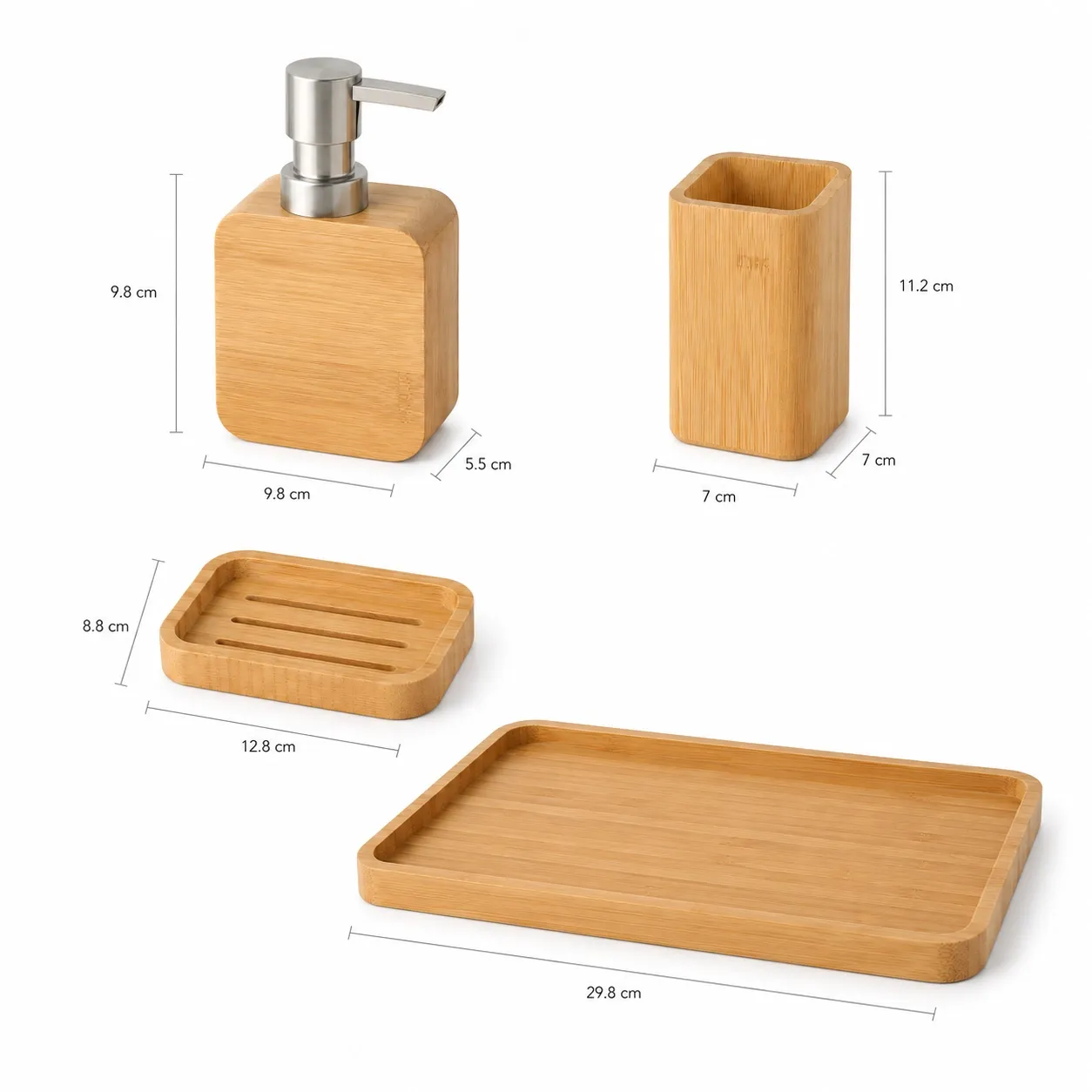Custom 4-Piece Bamboo Bathroom Accessory Set Manufacturer