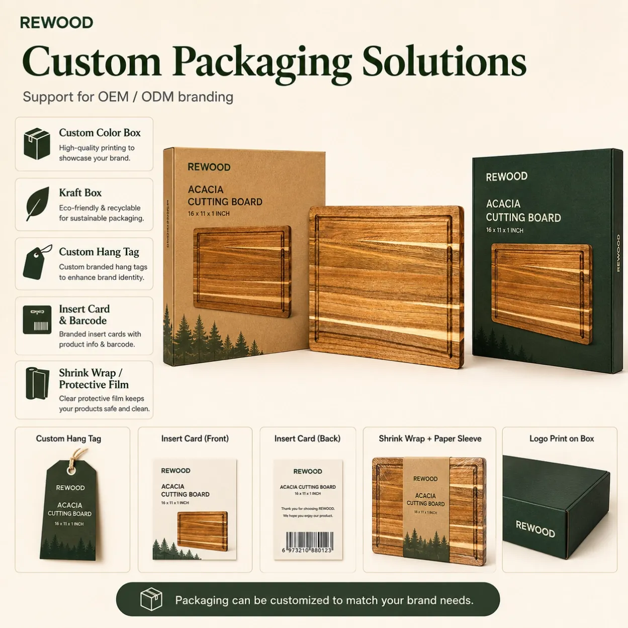 custom acacia cutting board pacakge