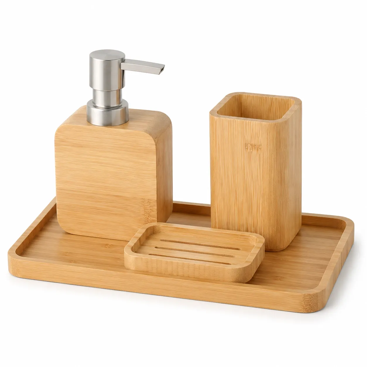 bamboo bathroom accessory set