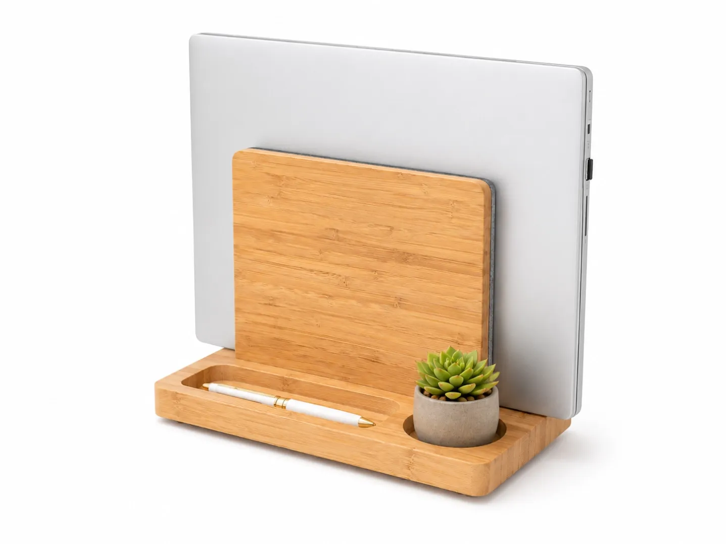 Bamboo Laptop Stand with Felt-Lined Slot