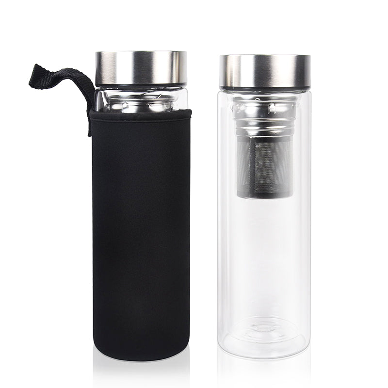 Double Wall Glass Tea Infuser Bottle - Insulated Borosilicate - BM-G008