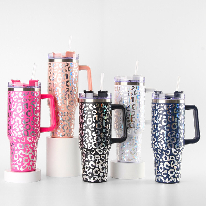 40oz Holographic Leopard Car Tumbler