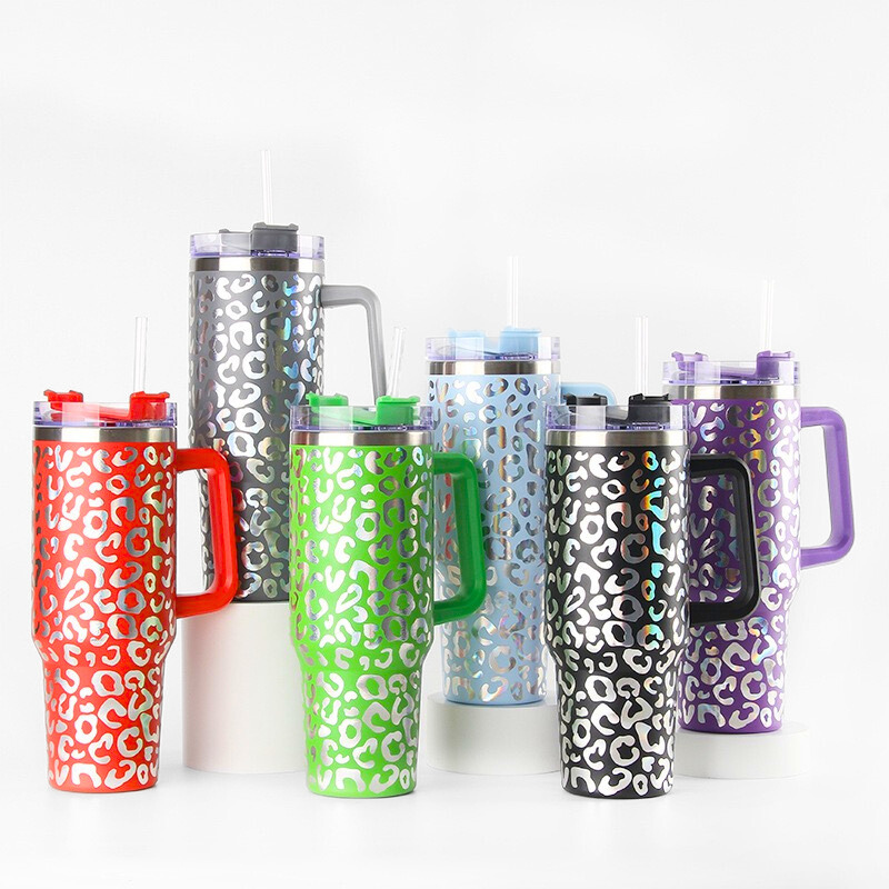 40oz Holographic Leopard Car Tumbler